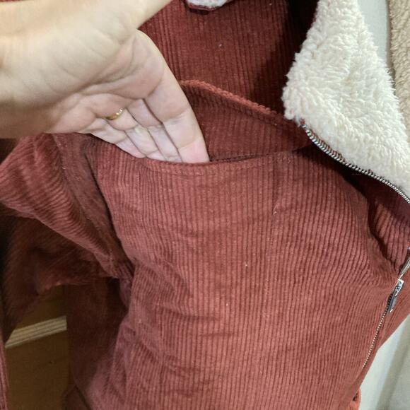 Fashion On Earth Women’s corduroy Sherpa Lined Jacket L New Rust retro Grunge ￼ - Picture 3 of 13